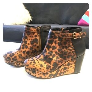 Leopard Wedge Booties